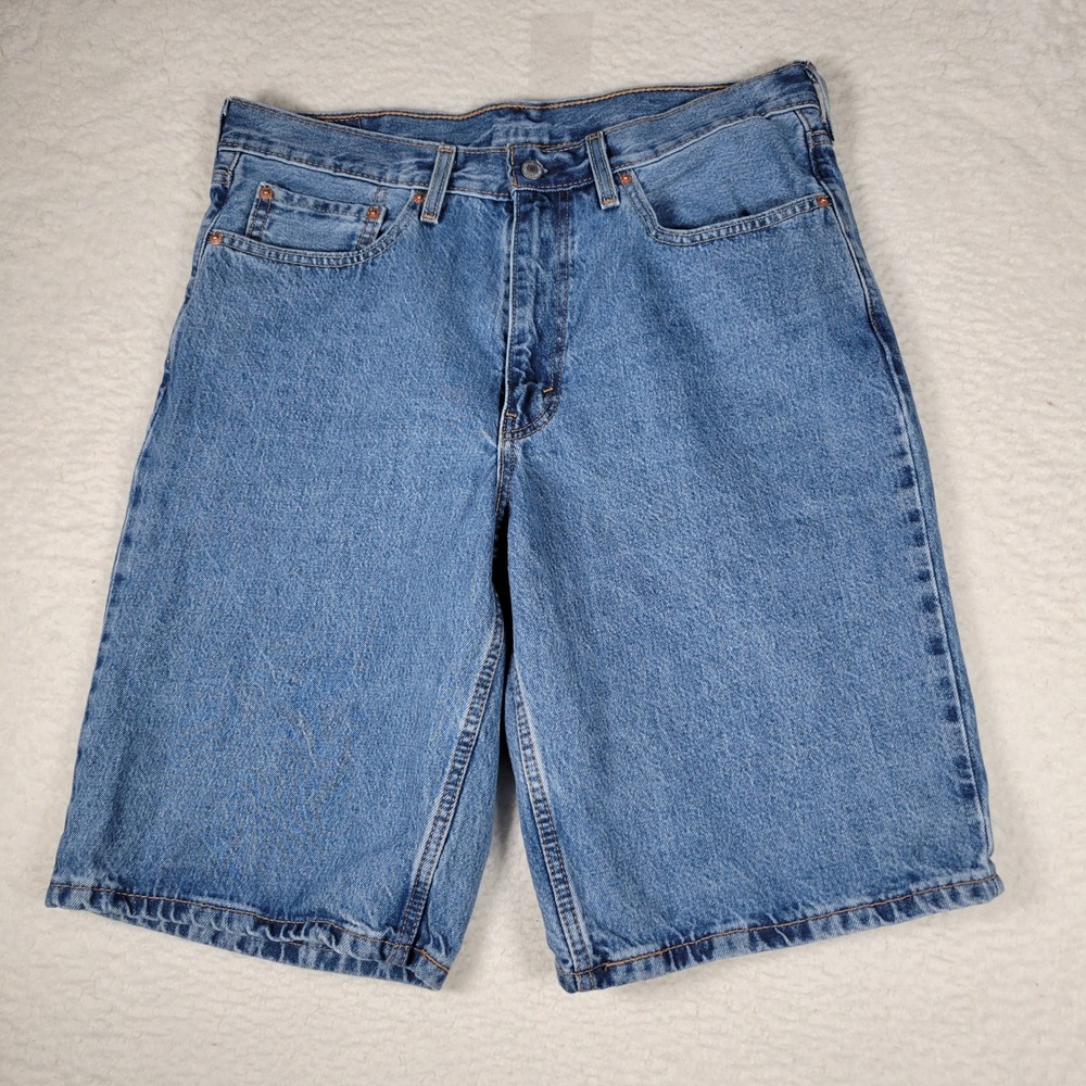 Levis 469 Denim Shorts Mens Size 34 Blue Loose Fit Mid Wash Skater Jorts - Picture 4 of 10